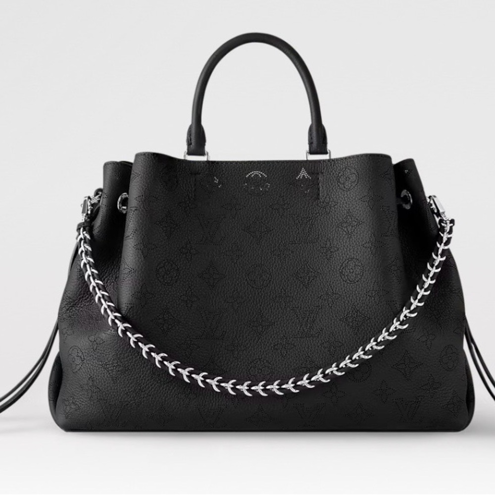 Louis Vuitton Black Bella Tote M59200 Shoulder Bag with Silver Chain & Strap